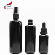 30ml 50ml 100ml uv black cosmetic dropper glass bottle for serum essence VB-24B